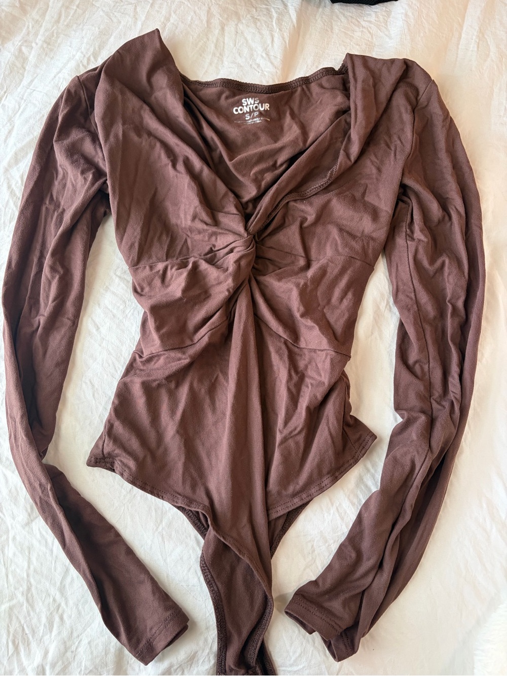 Charlotte Russe Brown Twist-Front Long Sleeve Bodysuit